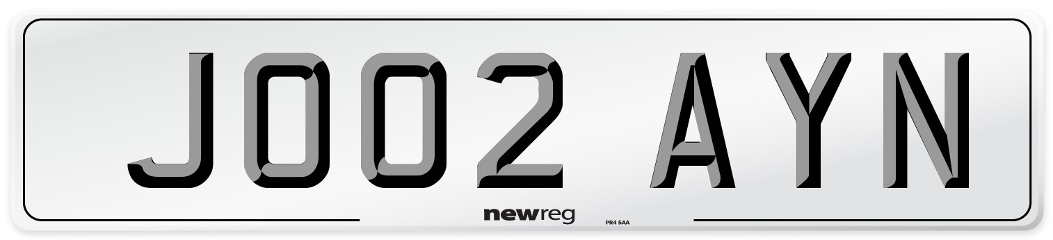 JO02 AYN Number Plate from New Reg